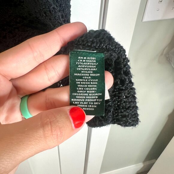 Lauren Ralph Lauren Black Crochet Open Knit Boho Tassel Dolman Sleeves Size L/XL - Picture 4 of 5